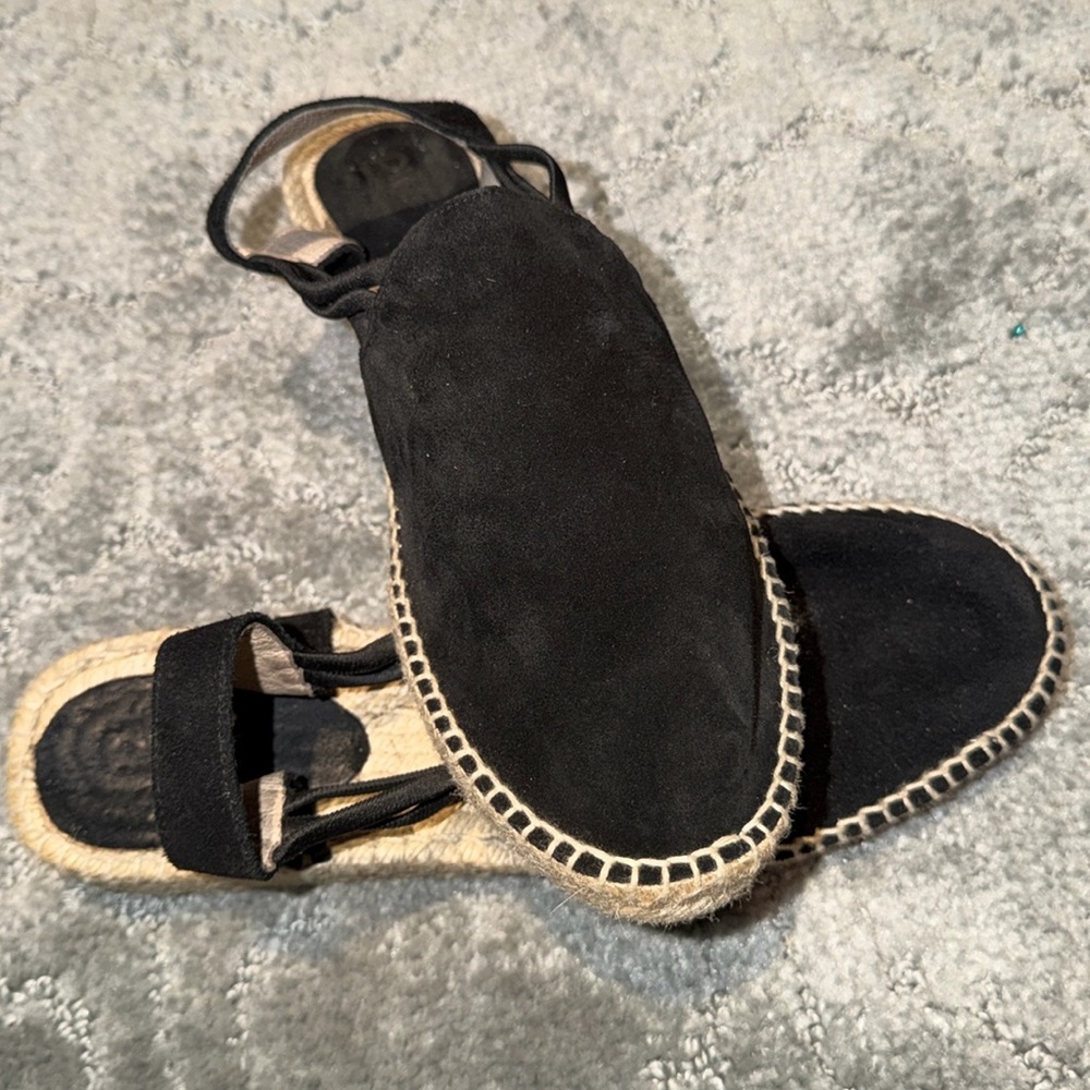 Picon Black Suede Espadrilles Sandals Size 9 1/2